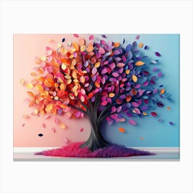 Colorful Tree with Multicolor Leaves Illustration Background 5 Canvas Print