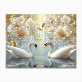 3d Swans and Flowers Canvas Print