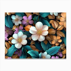 Art With Colorful Flowers And Leaves 4 Canvas Print