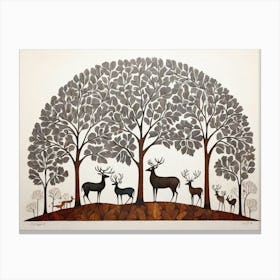 Default Traditional Gond Art From India Of Deer And Trees Agai 1 Canvas Print