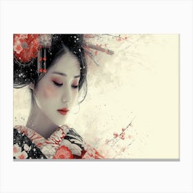 Geisha Grace: Elegance in Burgundy and Grey. Geisha Canvas Print