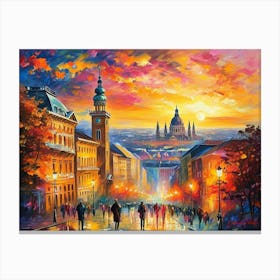 Colorful Budapest Cityscape Acrylic Painting Canvas Print