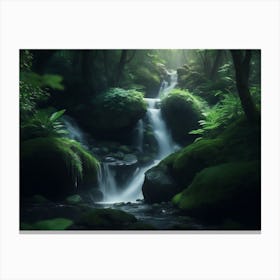 Discovering A Small Waterfall In The Verdant Woods Canvas Print