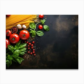 Pasta And Vegetables On A Dark Background Canvas Print