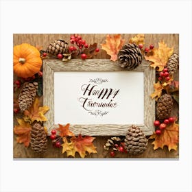 An Ornate Acorn Calligraphy Centerpiece With Woven Decorative Lettering Bearing The Words Happy Th (3) Canvas Print