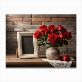 Red Roses In A Vase 3 Canvas Print