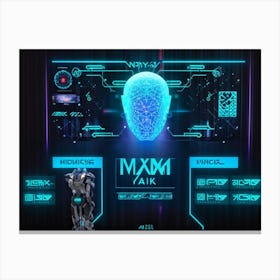 Cyber Interface Showing Neural Connectivity And Artificial Intelligence Fusion Sleek Holographic Pa (3) Canvas Print