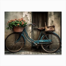 Bicycle With Basket Flowers 1 Canvas Print