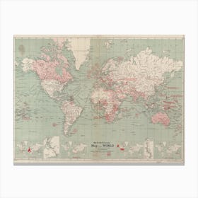 The Daily Telegraph Map Of The World On Mercator's Projection (1919) Canvas Print