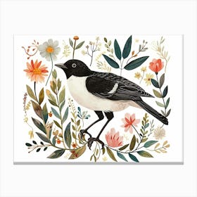 Little Floral Magpie 3 Canvas Print