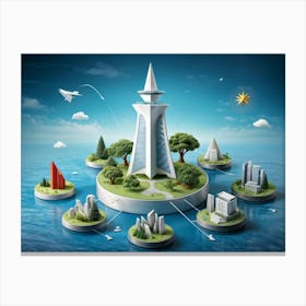 Business And Directional Icons Arrayed In Three Dimensional Space Featuring A Stylized Growing Tre 2 1 Canvas Print