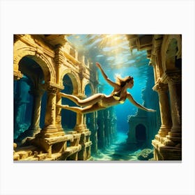 Woman swimming in gold underwater ruin 7 Canvas Print