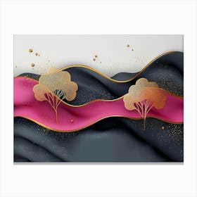 3d Art With Colorful Background, Colorful Trees, Golden Lines 1 Canvas Print