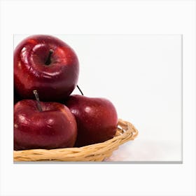 Close Up Of Ripe Red Apples In Wicker Basket Isolated On White Background 07 Canvas Print