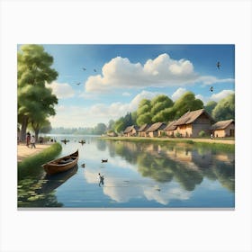 Village By The River paintings art print 1 Canvas Print