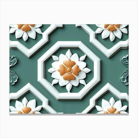 Seamless Relief Sculpture Ation Retro Pattern Polygon Geometry Frame Flower Canvas Print