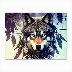 Wolf With Feathers 10 Canvas Print