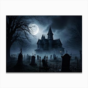 Frightened Souls Hovering Over A Mist Enshrouded Graveyard Full Moon Piercing Through Ominous Cloud (2) Canvas Print