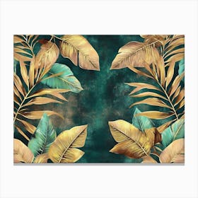 3d Tropical Seamless Border Luxury Illustration Exotic Green Beige Brown Pink Golden Leaves Vintage Artwork Canvas Print