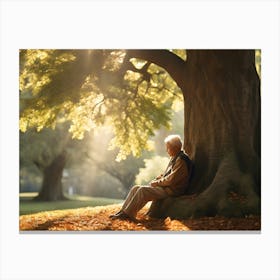 Old Man Sitting Under A Tree Paintings Art Print 1 Canvas Print