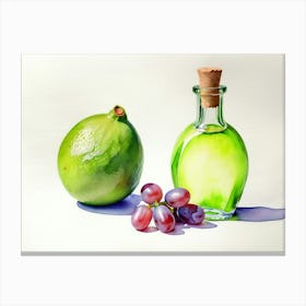 Lime and Grape near a bottle watercolor painting Canvas Print