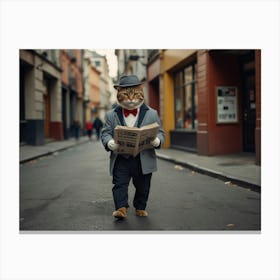 Cat Reading Newspaper Canvas Print