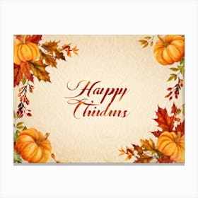 Calligraphy Of Happy Thanksgiving In Elegant Flowing Script Intertwined With Autumnal Motifs Suc (3) Canvas Print