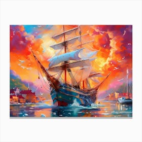 Ship In The Harbor Canvas Print