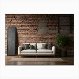Living Room With Brick Wall Canvas Print