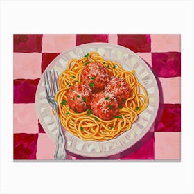 Spaghetti & Meatballs Pink Checkerboard 1 Canvas Print