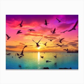 Seagulls At Sunset Canvas Print