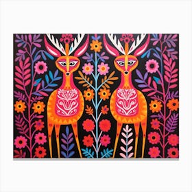 Gazelle 1 Folk Style Animal Illustration Canvas Print