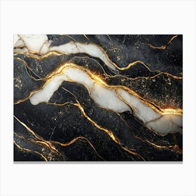 The Texture Of Black And White Marble With Gold Veins Canvas Print