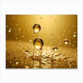 Close Up View Of A Golden Liquid With A Droplet In The Center, Creating A Splash With Smaller Droplets Canvas Print