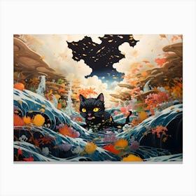 Black Cat Swimming In The Sea Canvas Print