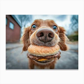 Dog With A Burger Canvas Print