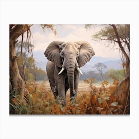 African Elephant Browsing In Africa Painting 2 Canvas Print