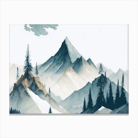 Mountain And Forest In Minimalist Watercolor Horizontal Composition 108 Canvas Print