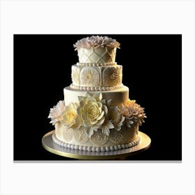 Elegant White Wedding Cake With Floral Decorations Canvas Print