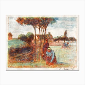 Peasant Women Weeding the Grass (ca. 1894), Camille Pissarro Canvas Print