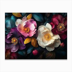 Flowers On A Black Background 4 Canvas Print