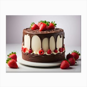 Chocolate Cake With Strawberries 1 Canvas Print