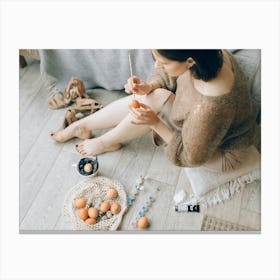 Woman Decorating Eggs Canvas Print