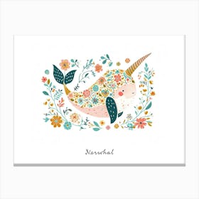 Little Floral Narwhal 2 Poster Canvas Print