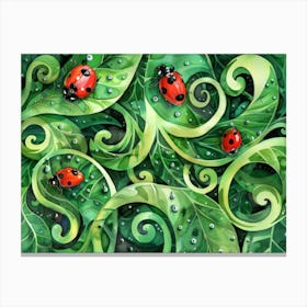 Ladybugs On Leaves 1 Canvas Print