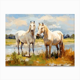 Horses Painting In Carmargue, France, Landscape 3 Canvas Print
