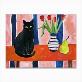 Black Cat With Tulips 6 Canvas Print