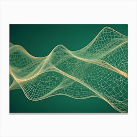 An Abstract Image Of A Flowing, Yellow, Grid Like Structure On A Dark Green Background Canvas Print