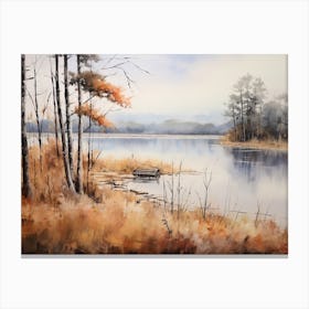A Painting Of A Lake In Autumn 4 Canvas Print