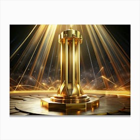 Golden Trophy On A Platform With Lights Canvas Print